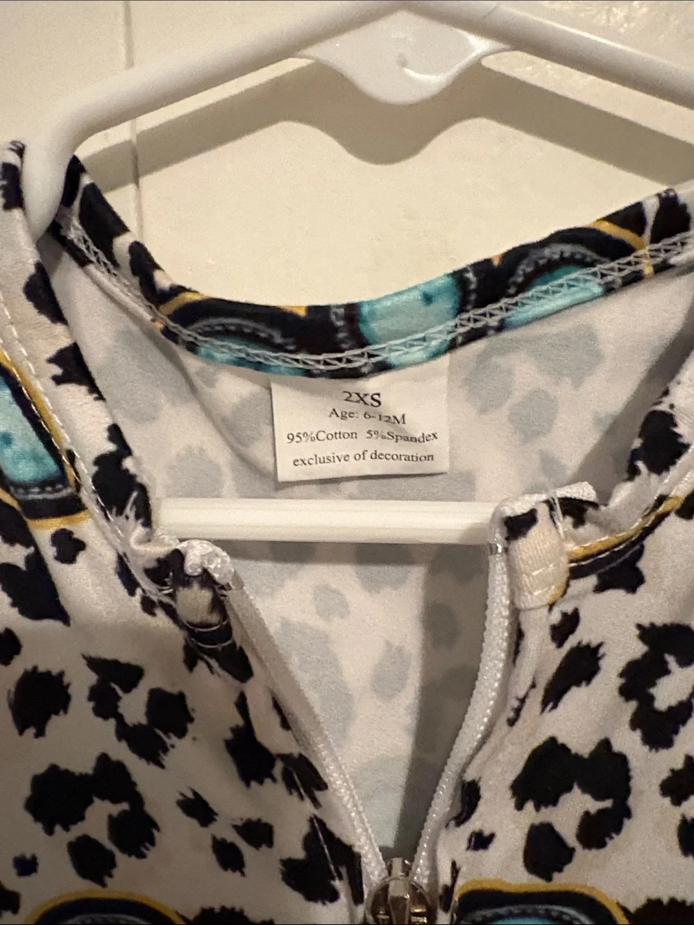 Kids One-Piece Zip Romper - Aqua Floral on Black & White